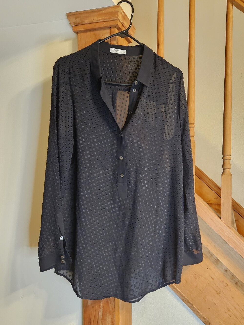 Equipment Femme Polkadot Sheer Long Sleeve Blouse Medium